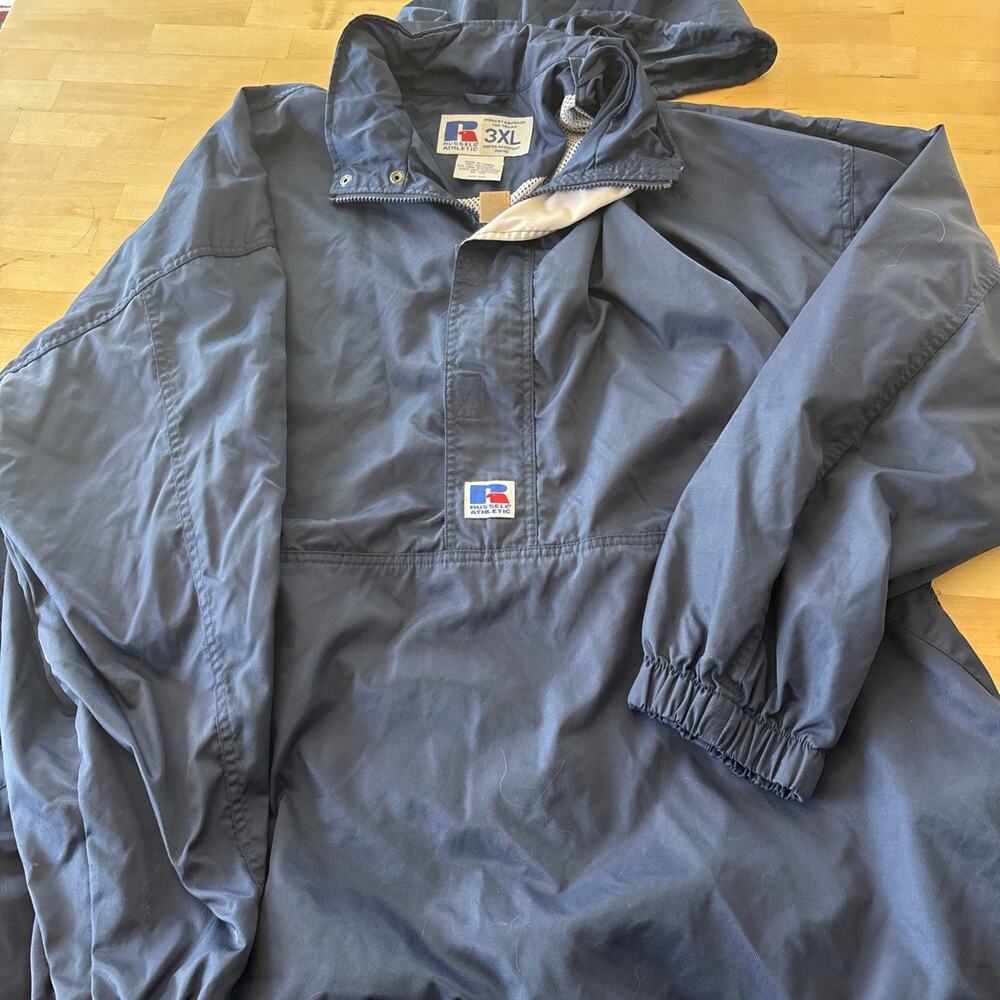 VTG Russell Athletic 3XL Navy Blue Pullover Windbreaker Anorak Jacket 100% Nylon